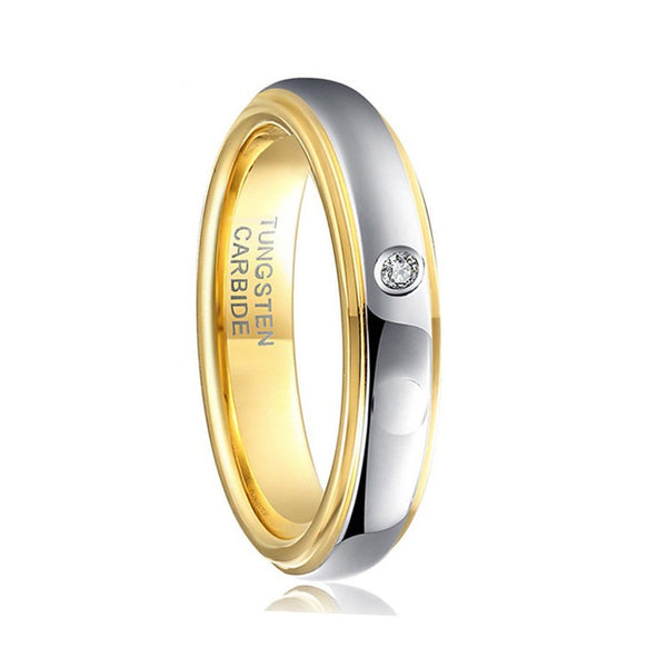 Gold and Silver Tungsten Wedding Bands for her with CZ