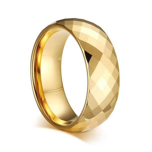 Gold Tungsten Wedding Bands Faceted Domed