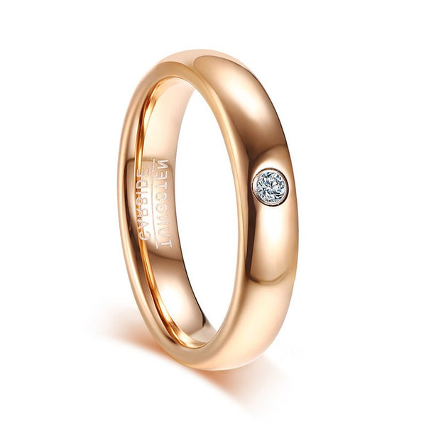 Tungsten Rose Gold Wedding Bands 4mm with CZ