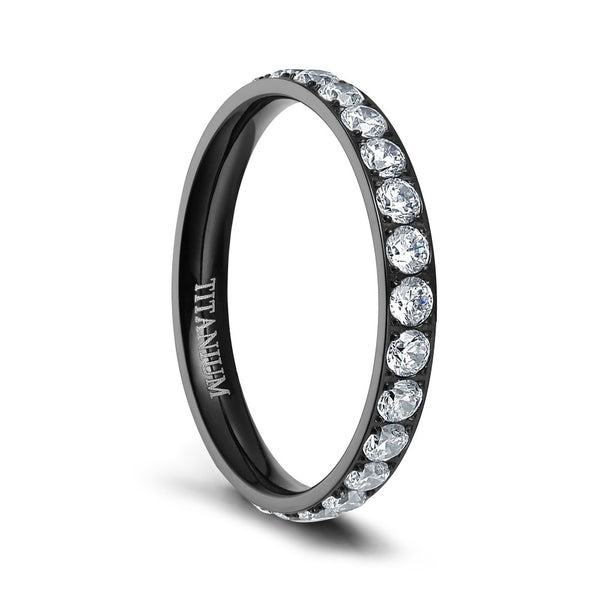 Womens Titanium Wedding Bands Black with Silver Cubic Zirconia