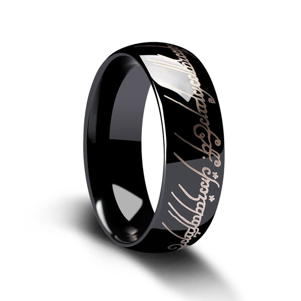 Lord of the Rings Tungsten Ring Black and White High Polished