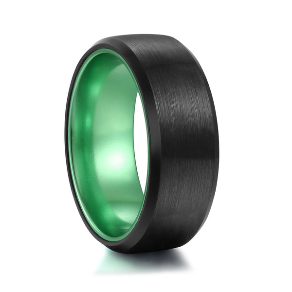 Mens Green Wedding Band with Black Brushed