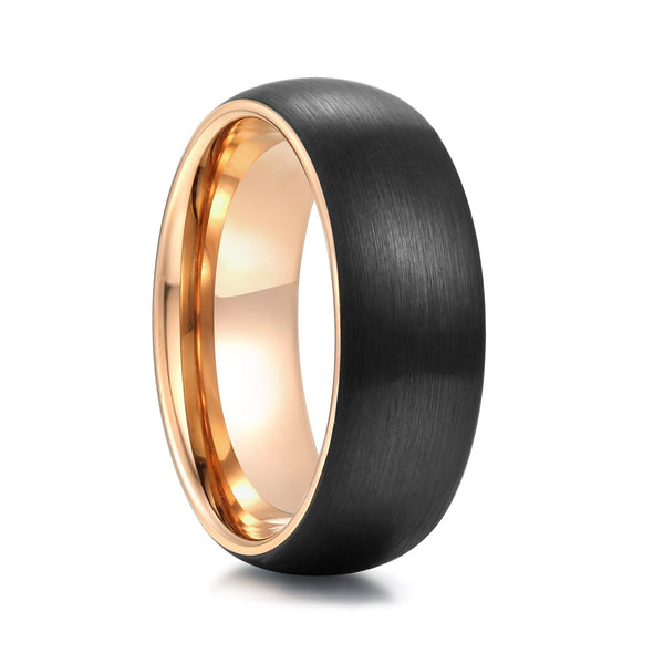 Men's Tungsten Wedding Bands Gold and Black Domed