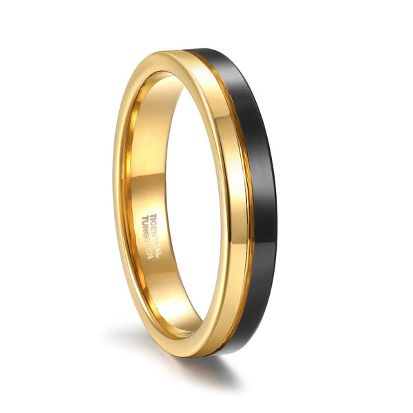 Tungsten Mens Womens Rings Two Tone Gold and Black Rings