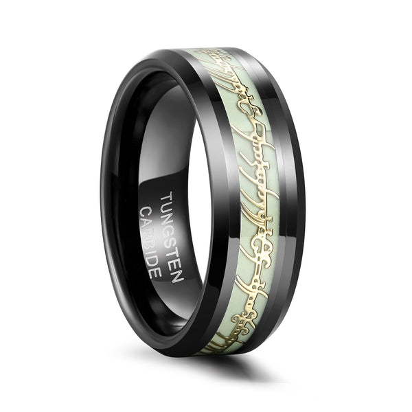 Black Tungsten Rings with Lord of Ring Inlaid Luminous Ring