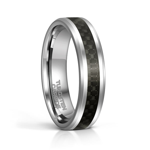 Mens Wedding Bands Tungsten with Black Carbon Fiber