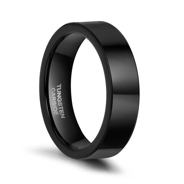 Mens Black Tungsten Wedding Bands Simple Flat Style