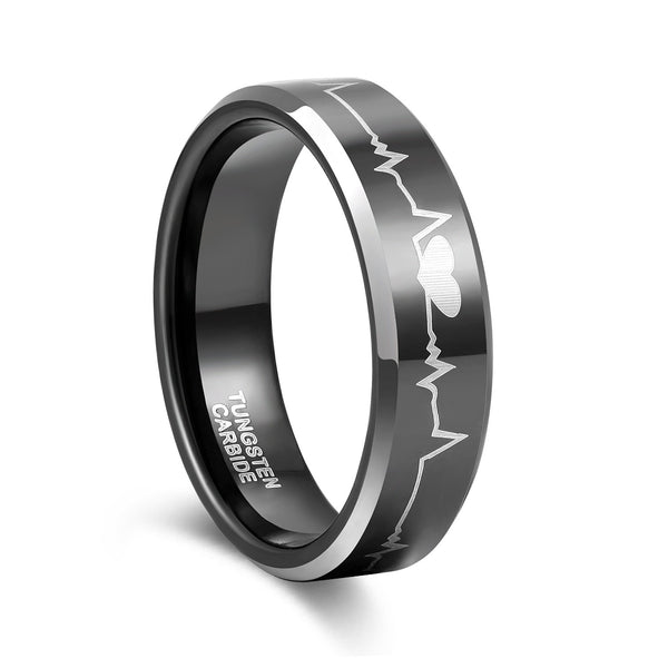Simple Black Heartbeat Promise Rings 6mm 8mm