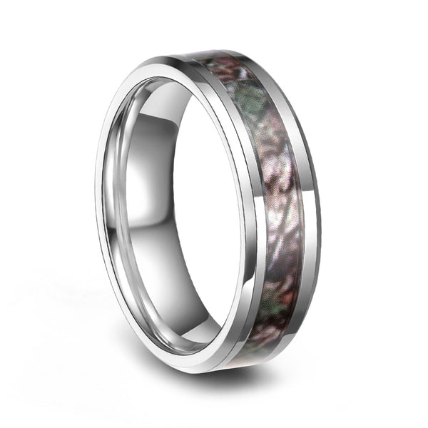 Camo Tungsten Wedding Rings Polished Finish Comfort Fit