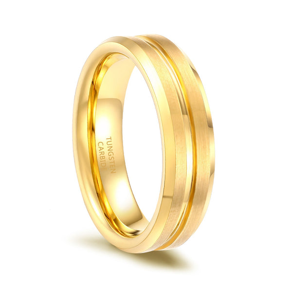 Mens Gold Rings Tungsten Jewelry with Grooved Comfort Fit