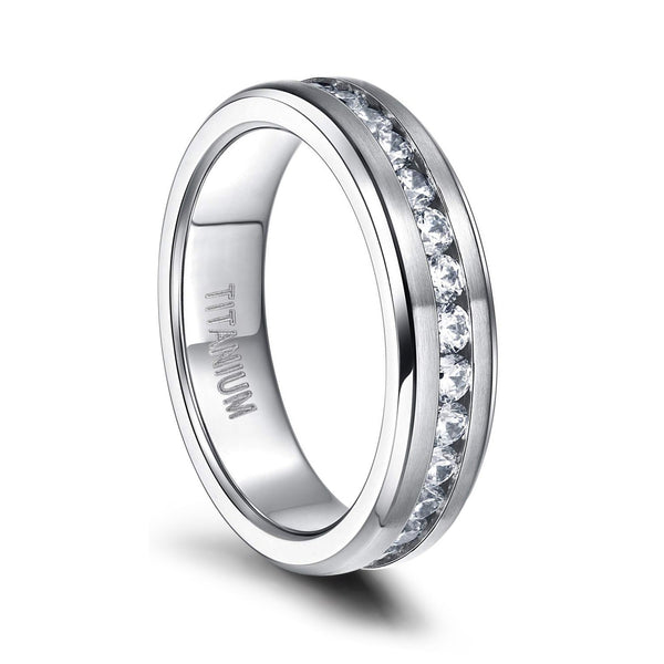 Silver Titanium Rings for Women Men with CZ 6mm