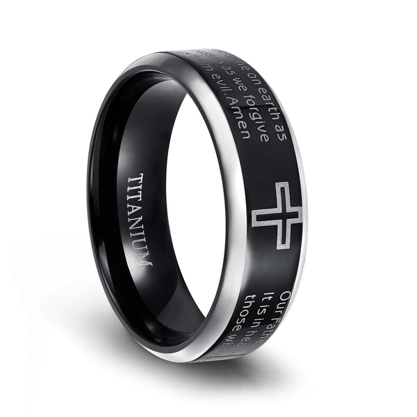 Titanium Cross Rings Black with Beveled Edge