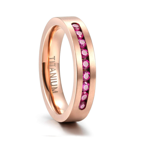 Rose Gold Titanium Wedding Bands for Couples with CZ