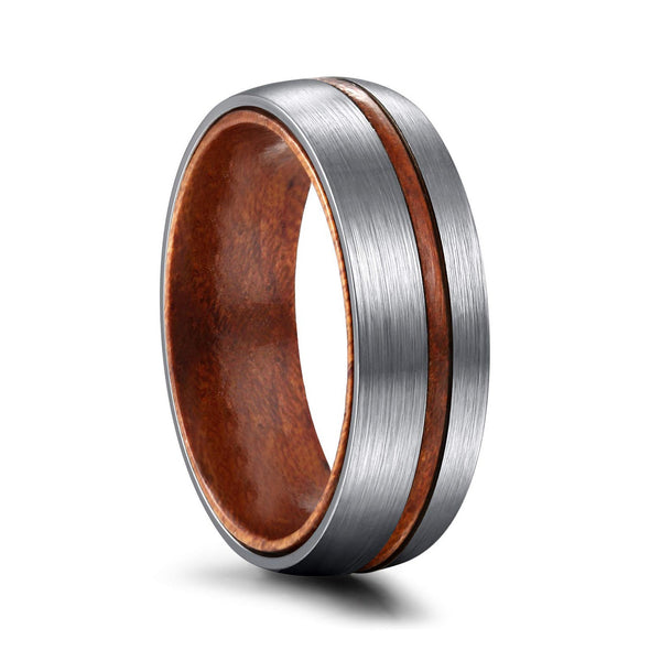 Titanium Wood Rings Silver Matte Domed Finish