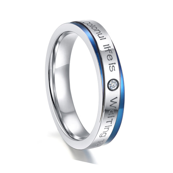 Blue and Silver Stainless Steel Wedding Rings for Men Women
