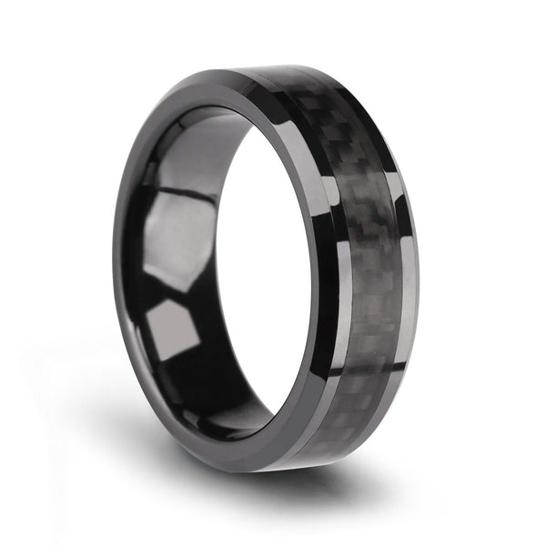 Ceramic Wedding Rings Black with Carbon Fiber Inlay