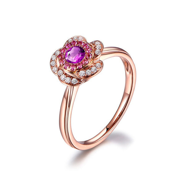 Natural Amethyst Rings for Women Rose Gold Color Flower Style