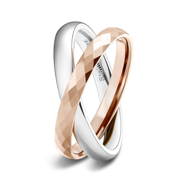 Rose Gold and Silver Interlocked Wedding Rings