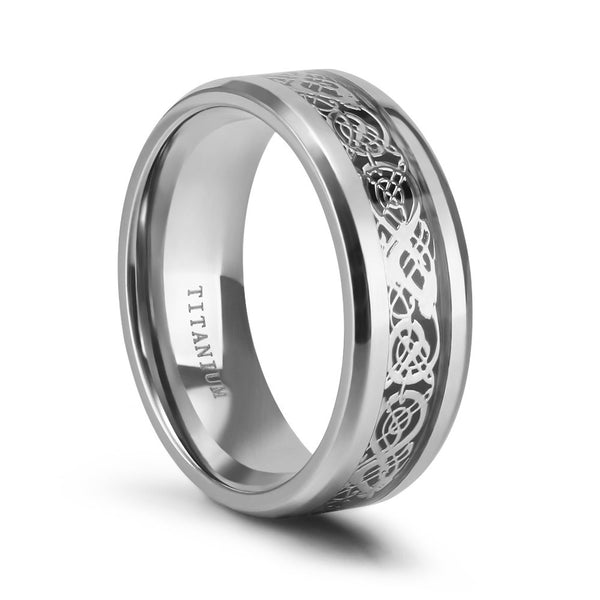Silver Titanium Rings Celtic Dragon Designs 8mm