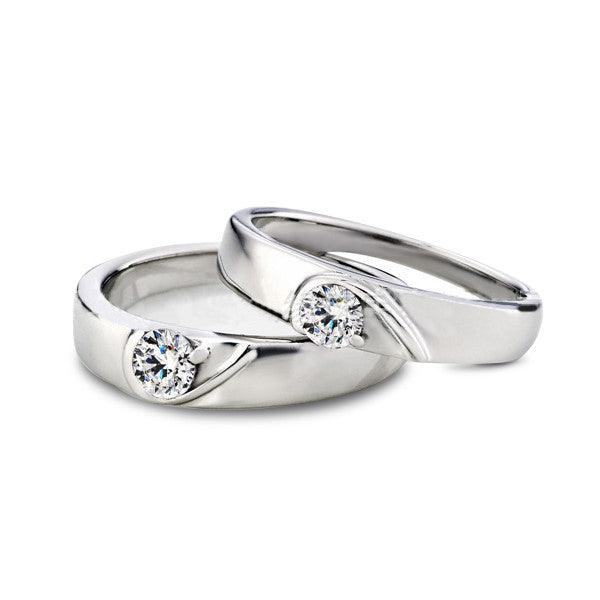 Half Heart Love Sterling Silver Couple Engagement Rings