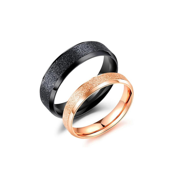 Matte Rose Gold and Black Couple Engagement Rings