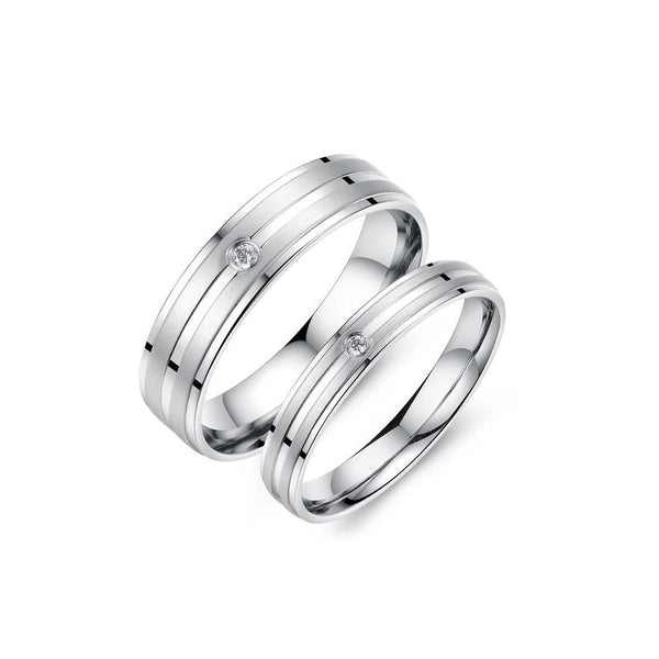 Flat Silver Couple Rings in Stainless/Titanium Steel