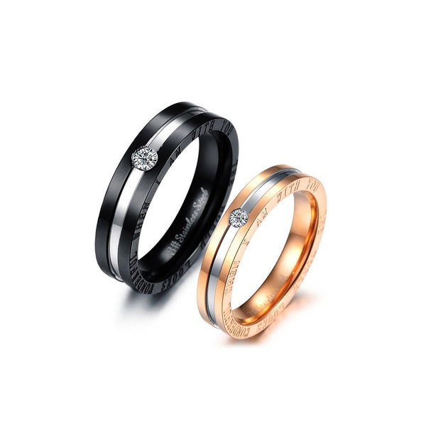 Black plated color stainless steel HIS QUEEN and HER KING couple rings -  Chess Boutique