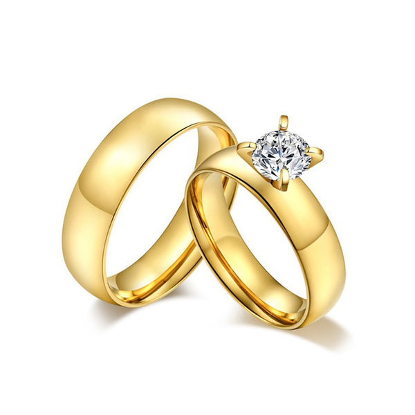 Gold Couple Promise Ring Sets in Stainless/Titanium Steel
