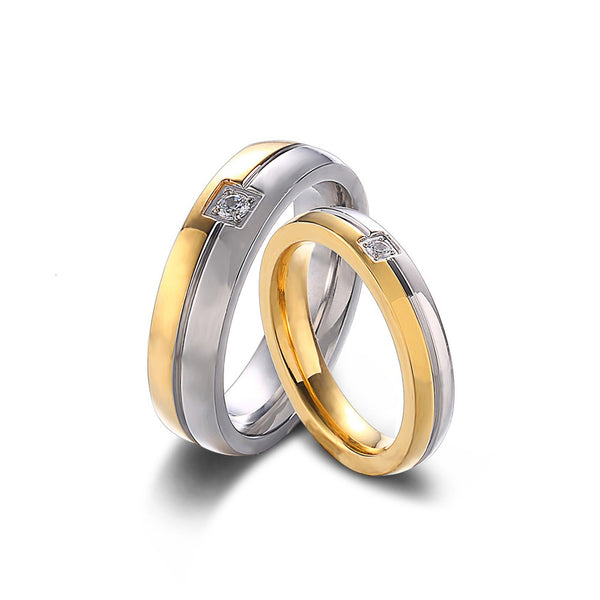 Gold and Silver CZ Couple Promise Rings