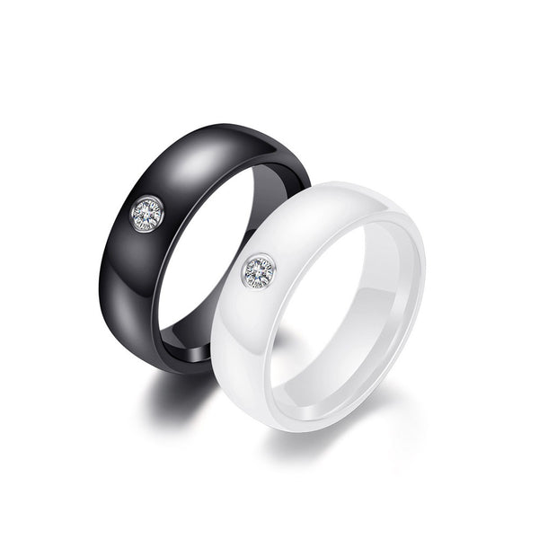 Classic Black and White Ceramic Couple Rings
