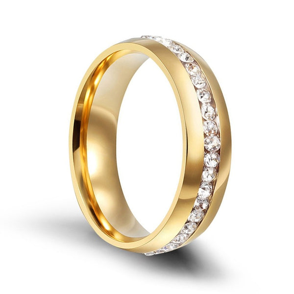 Stainless Steel Mens Womens Wedding Bands Gold with Cz Inlay