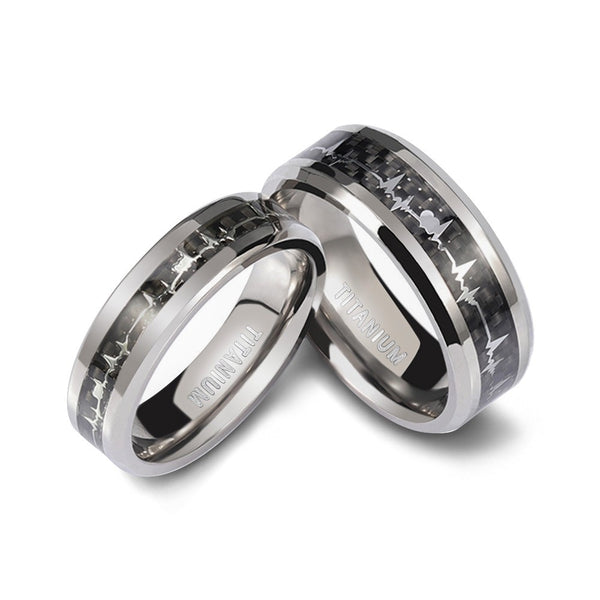 Heartbeat Rings for Couples Carbon Fiber Design
