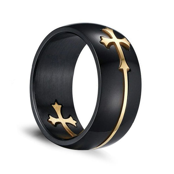 Black Stainless/Titanium Steel Rings With Separable Golden Cross