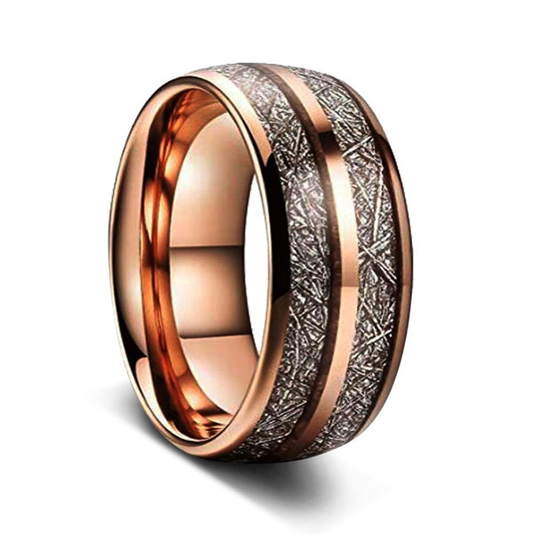 Rose Gold Meteorite Ring in Tungsten