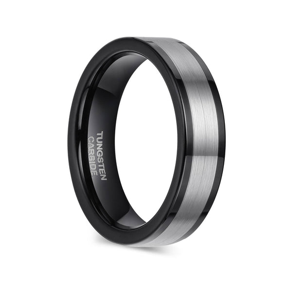Black and Silver Tungsten Wedding Bands Flat Style