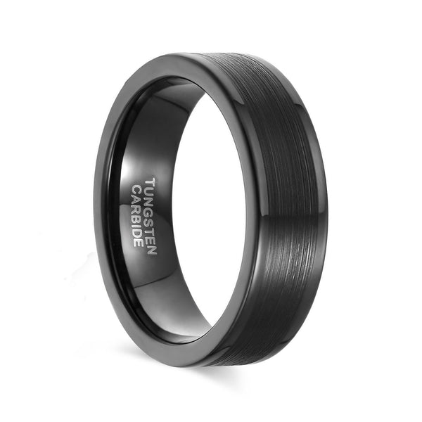 Mens Womens Black Tungsten Wedding Bands with Brushed Center