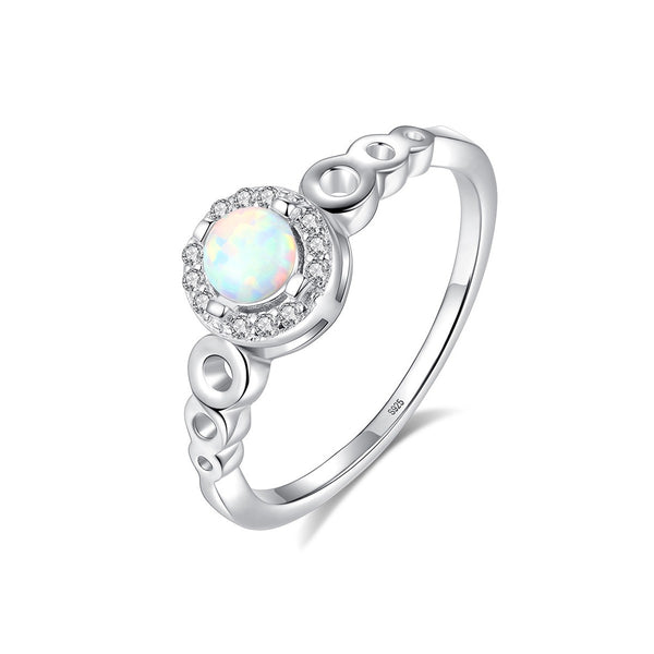 Opal Wedding Ring with Cubic Zirconia Antique Style