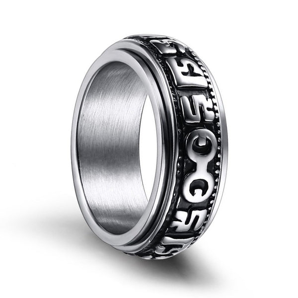 Mens Punk Rings Spinner Religious Rings in Stainless Steel