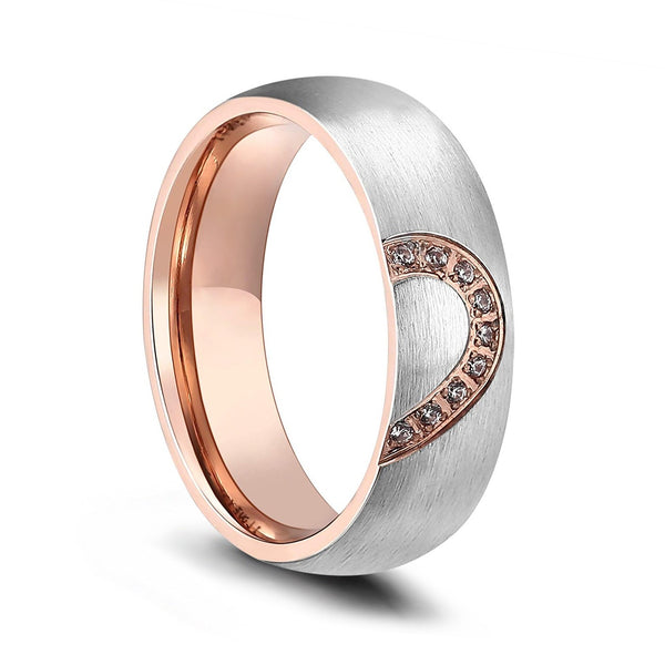 Black Titanium Wedding Bands Half Heart Design for him