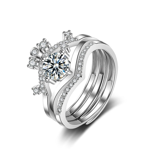 Sterling Silver Crown Rings Set Stackable Rings