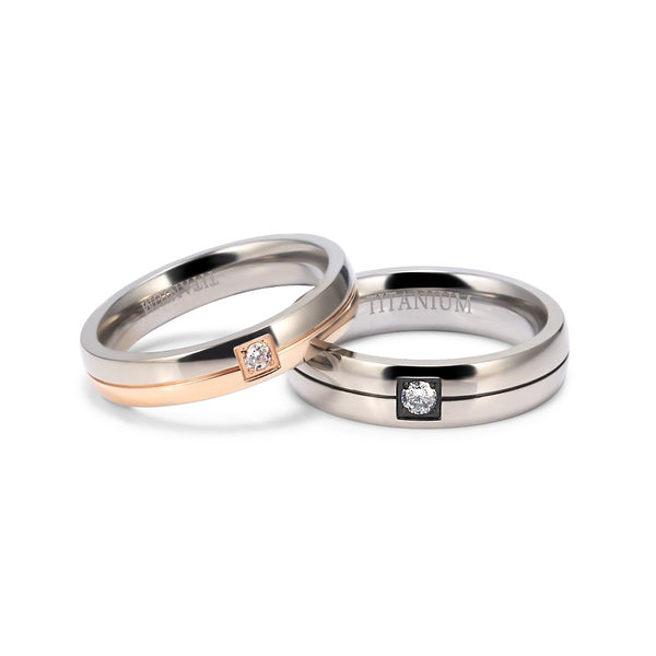 Rose Gold and Silver Couple Promise Rings Set