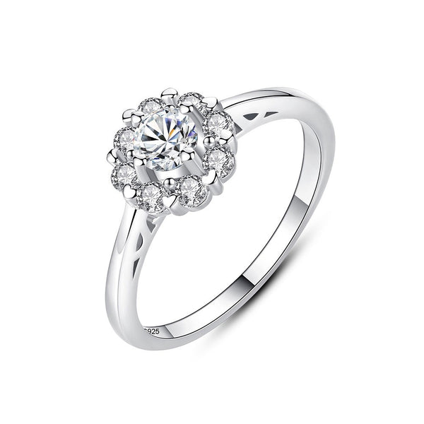 Cubic Zirconia Flower Engagement Ring in Sterling Silver