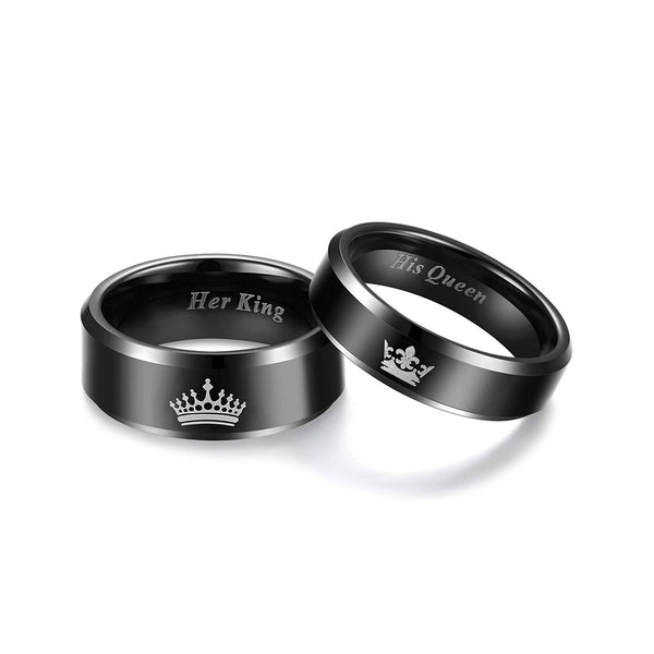 King and Queen Black Tungsten Carbide Rings for Couples