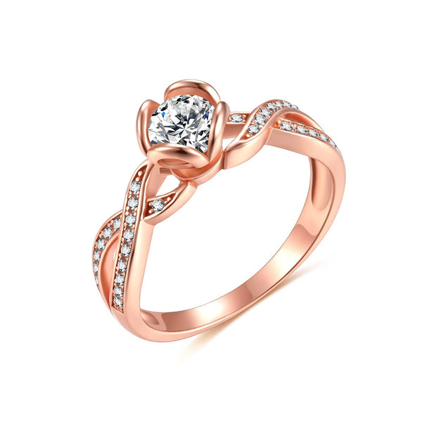 Rose Gold Cz Engagement Rings in 925 Sterling Silver