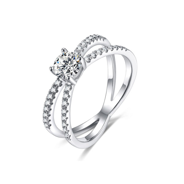Double Band Solitaire Engagement Rings in 925 Sterling Silver