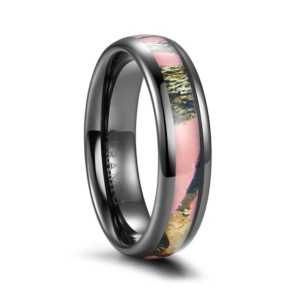 Black Ceramic Ring With Pink Camo Inlay
