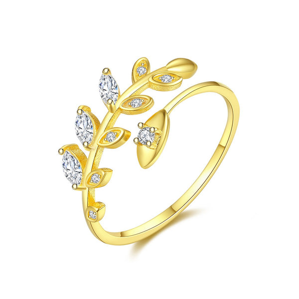 Gold Plated Vine Leaves Sterling Silver Cz Wedding Rings