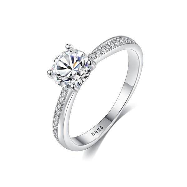 Cubic Zirconia Solitaire Rings Sterling Silver Band Rings