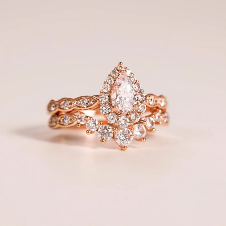 1ct rose gold pear shape moissanite wedding ring sets