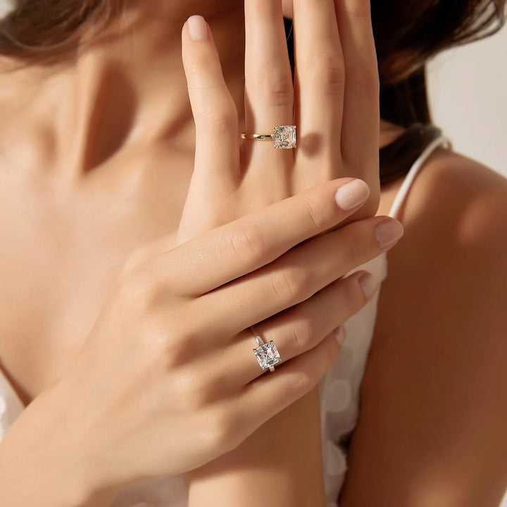 2.5 Carats Asscher Moissanite ring on Hand